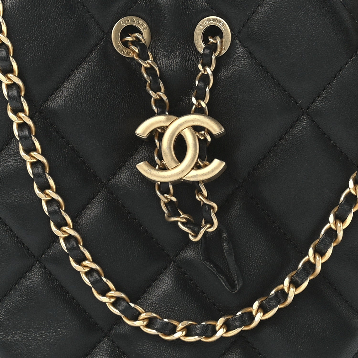 Chanel Lambskin Quilted My Perfect Chain Bucket Drawstring Bag Black 8 of 11