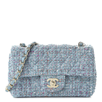 Chanel Tweed Quilted Mini Rectangular Flap Turquoise Purple White Red 1 of 10
