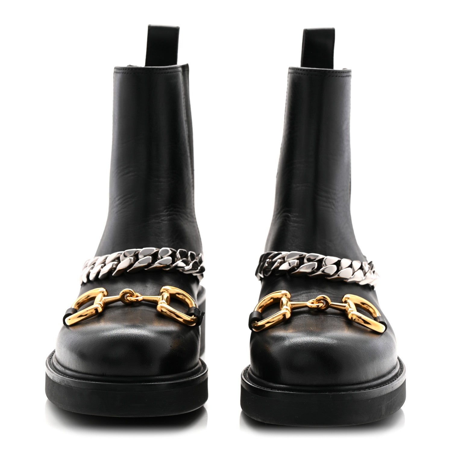Gucci Flores Calfskin Horsebit Chain Ankle Boots 35.5 Black 2 of 12