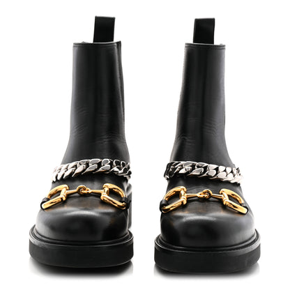 Gucci Flores Calfskin Horsebit Chain Ankle Boots 35.5 Black 2 of 12