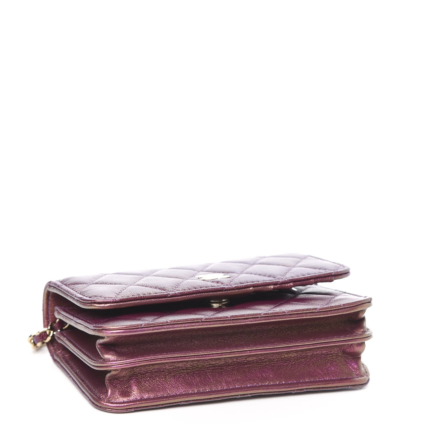 Chanel Iridescent Lambskin Quilted Mini Wallet On Chain WOC Purple 4 of 10