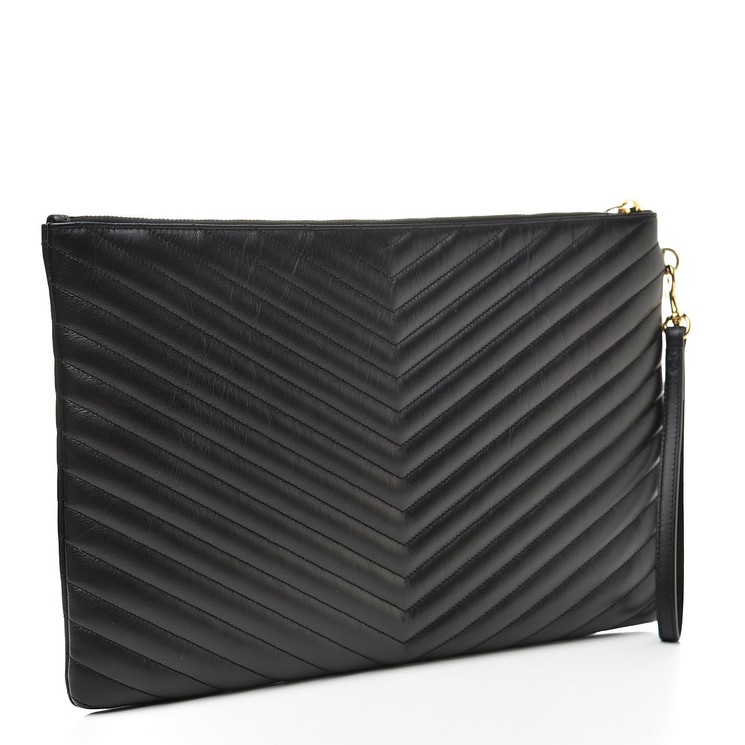 Saint Laurent Calfskin Matelasse Chevron Monogram Document Holder Black 3 of 8