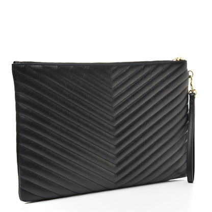 Saint Laurent Calfskin Matelasse Chevron Monogram Document Holder Black 3 of 8