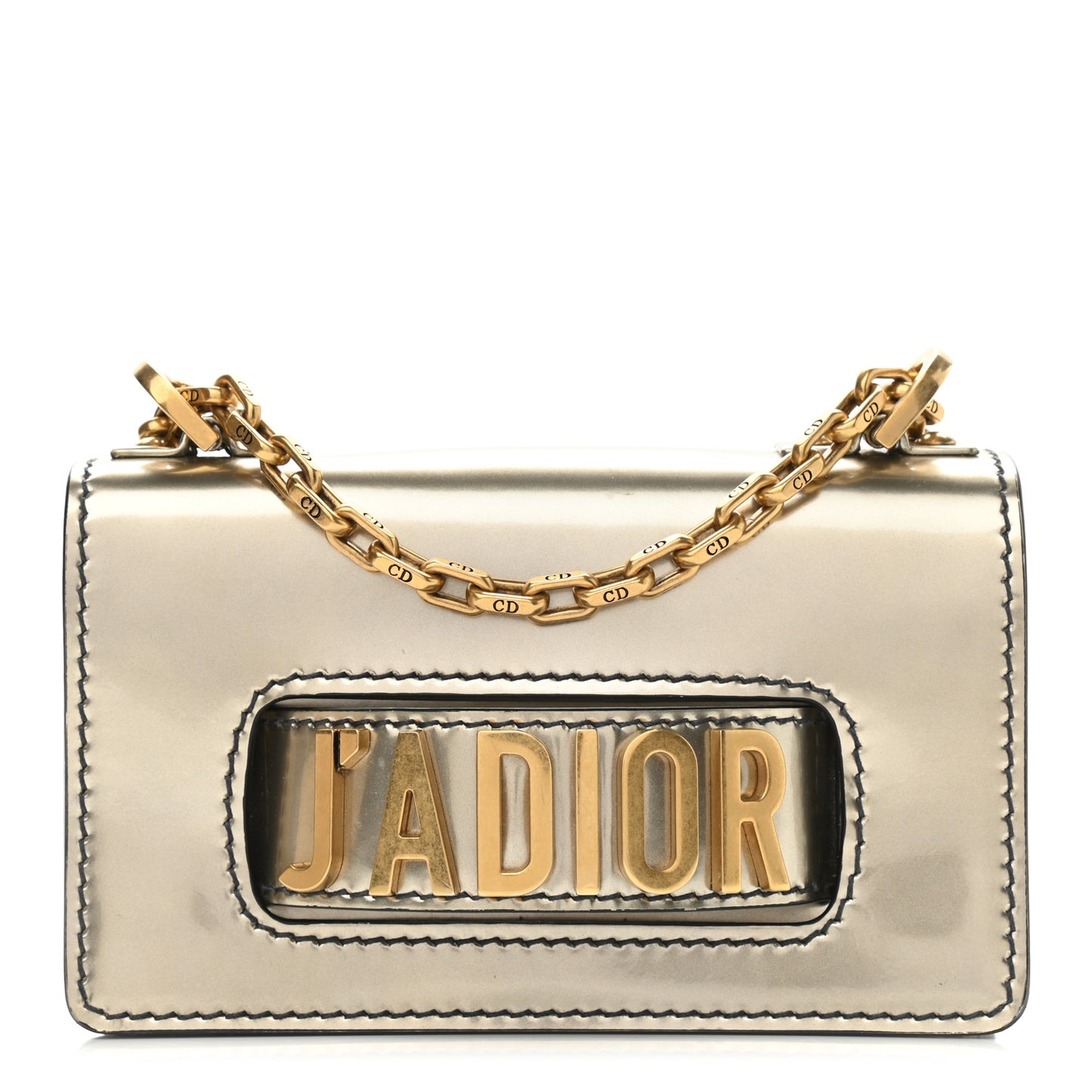 Metallic Calfskin J'Adior Chain Flap Bag Bronze