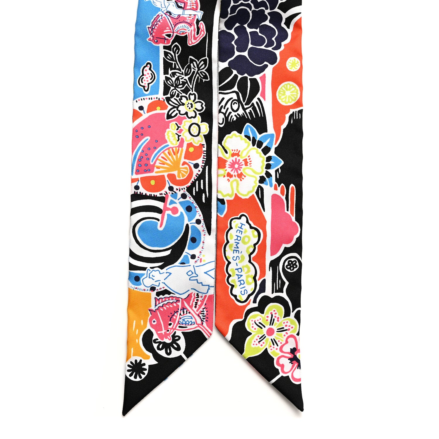 Hermes Silk Bingata Twilly Black Red Multicolor 2 of 4