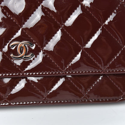 Chanel Patent Quilted Wallet On Chain WOC Burgundy 16 of 16