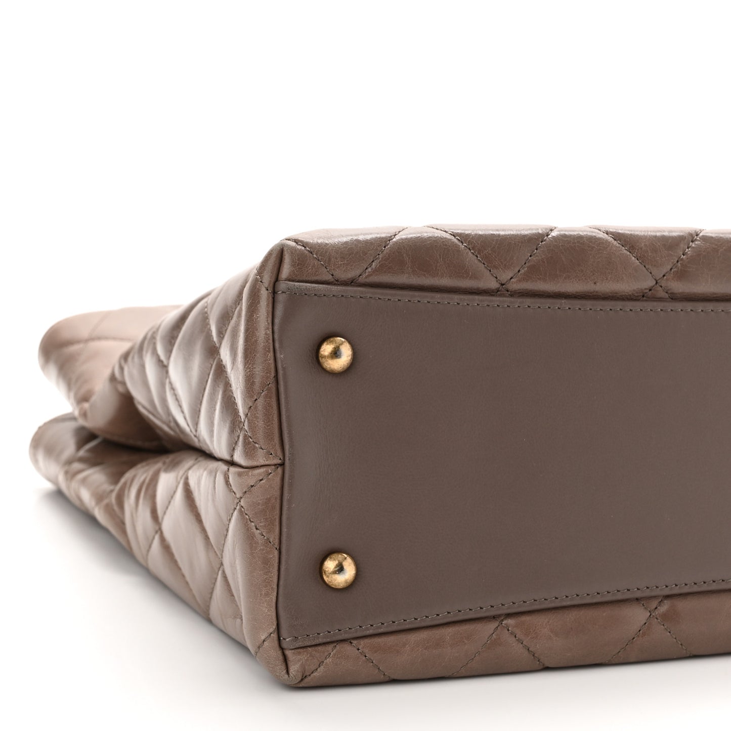 Glazed Calfskin Quilted Gold Bar Tote Dark Grey