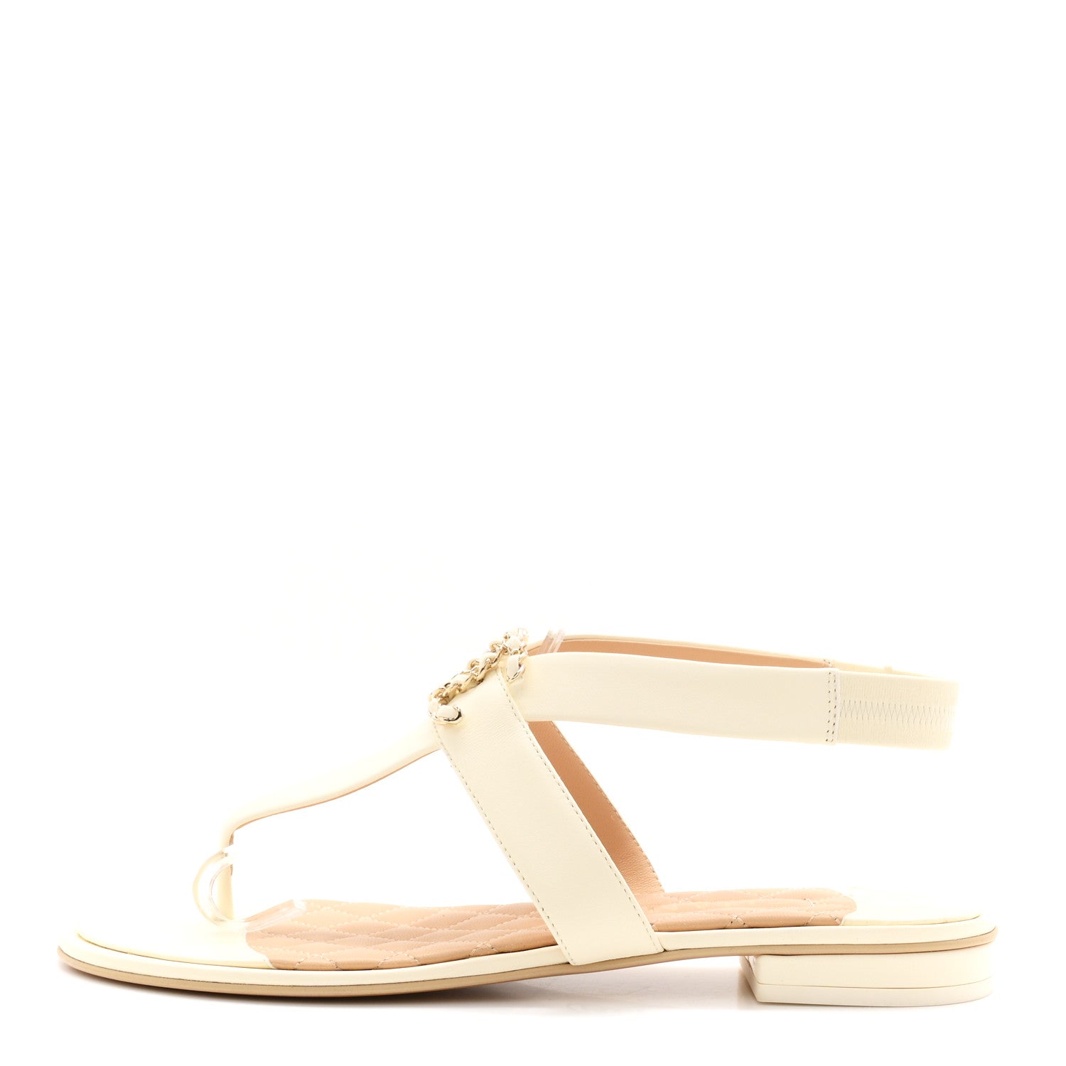 Chanel Lambskin Chain CC Thong Sandals 39 Ivory 1 of 10