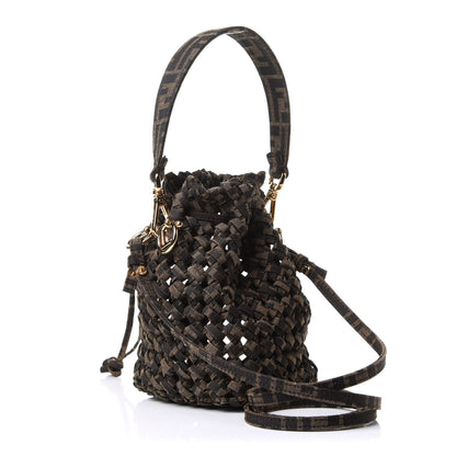 Fendi Fabric Jacquard F is Fendi FF 1974 Woven Knotted Mini Mon Tresor Bucket Bag Tabacco Moro 3 of 8