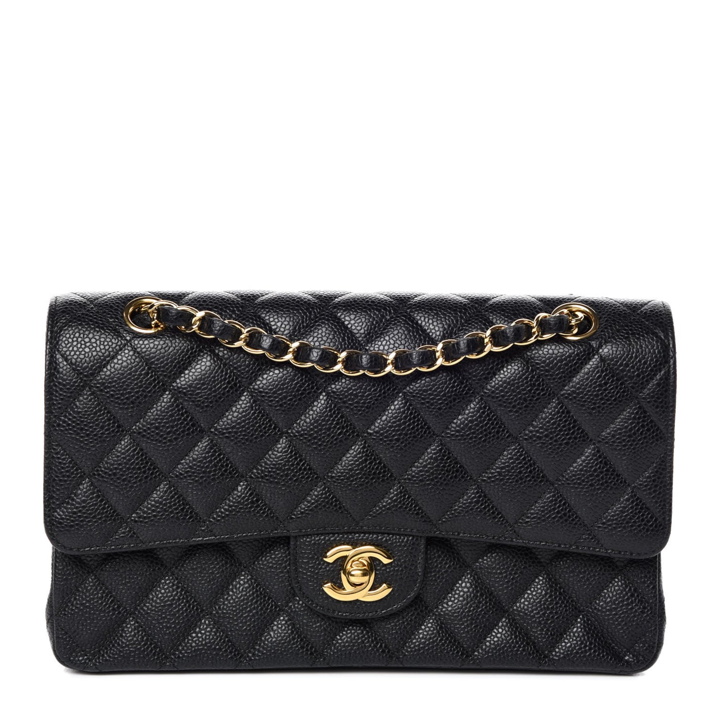 Caviar Quilted Medium Double Flap Black