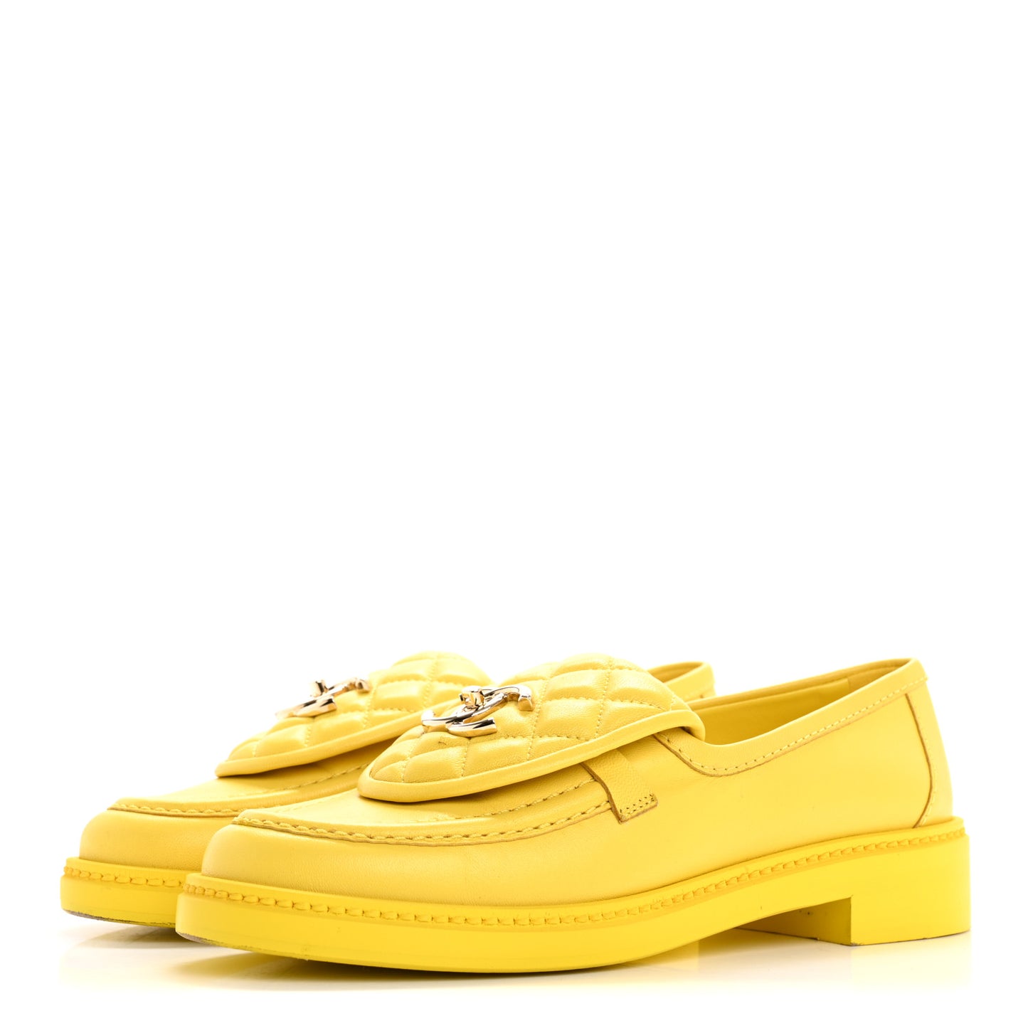 Lambskin Quilted CC Turnlock Loafers 36.5 Yellow