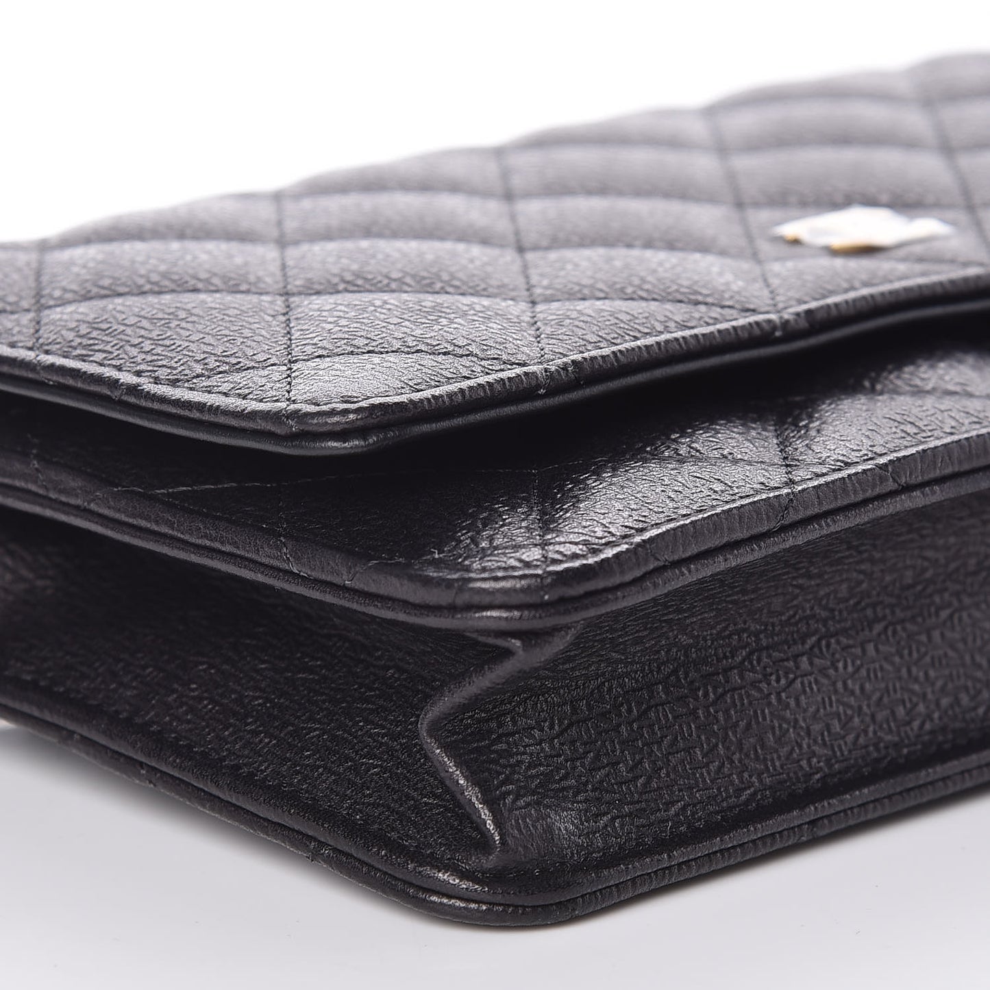 Letter Calfskin Embossed Quilted Wallet On Chain WOC Black