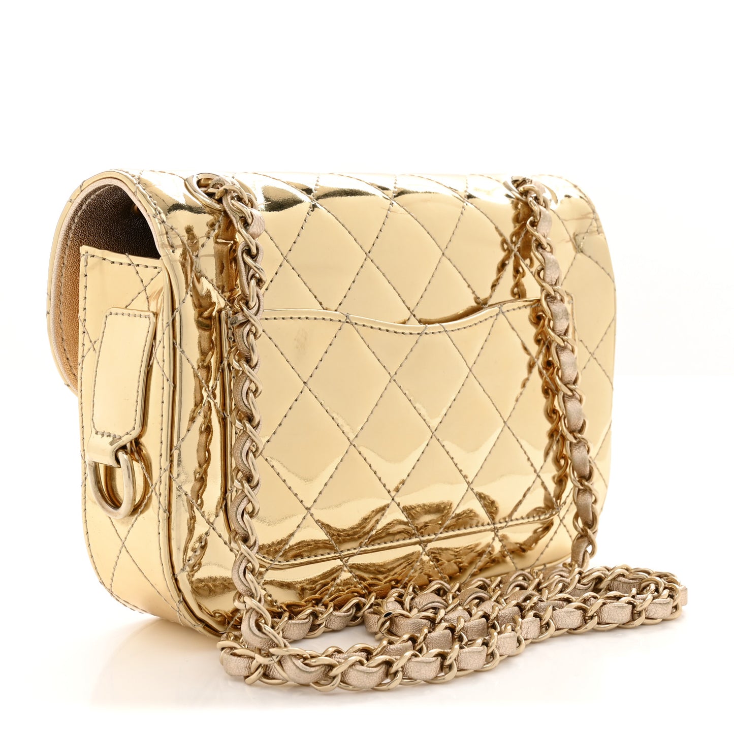 Mirror Calfskin Metallic Calfskin Quilted Hollywood Boulevard Mini Flap With Star Coin Purse Gold