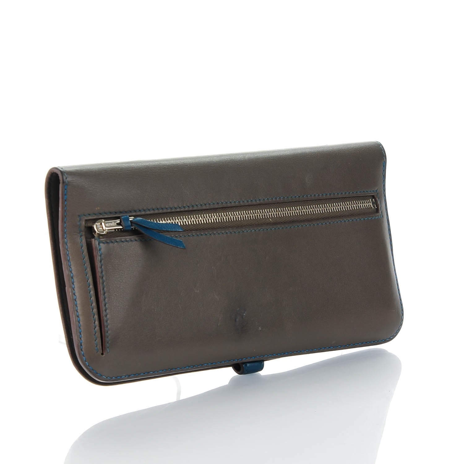 Hermes Swift Dogon Recto Verso Bi-Color Wallet Etain Bleu Thalassa 3 of 7