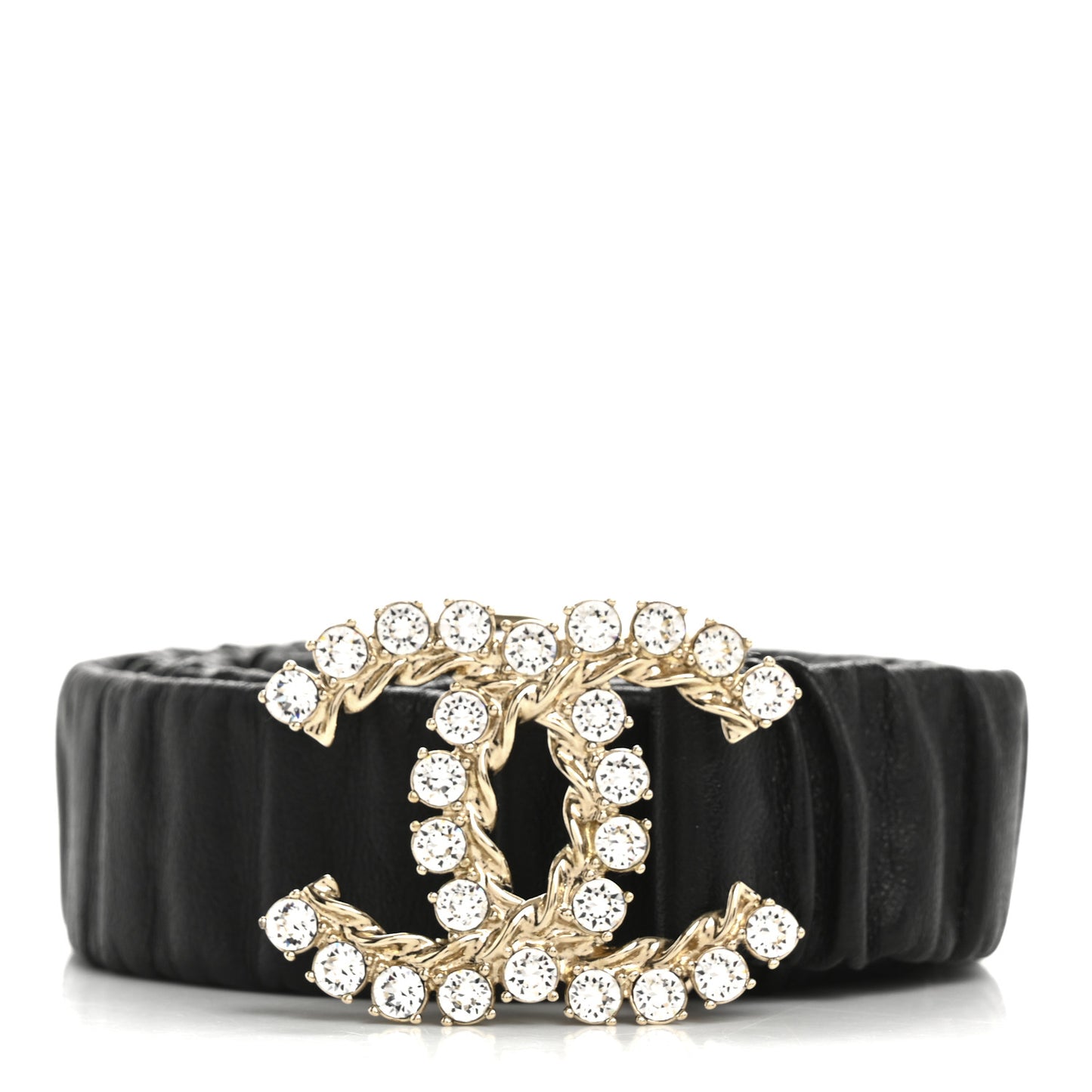 Calfskin Strass Ruched Rope CC Belt 95 38 Black