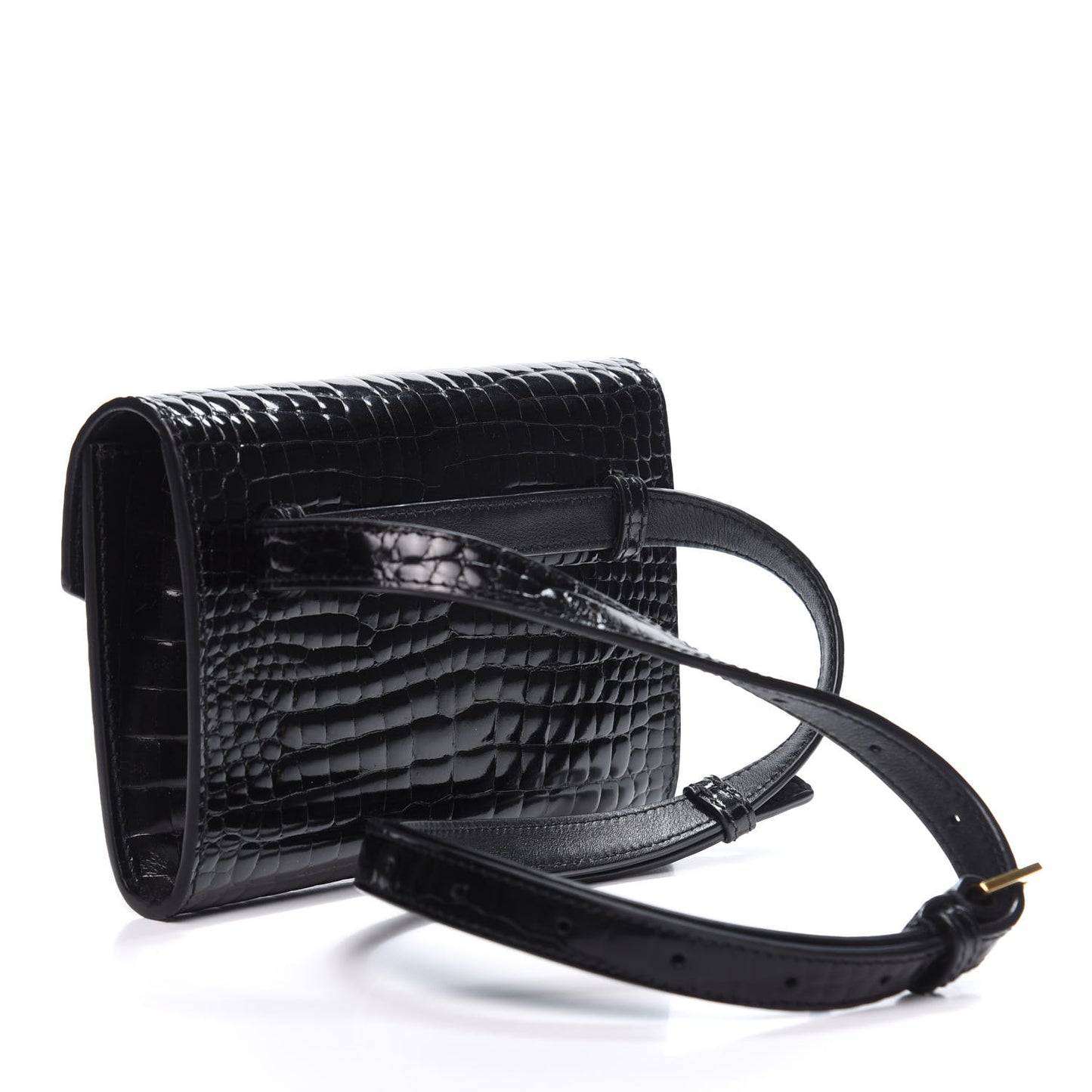 Calfskin Crocodile Embossed Envelope Belt Bag Black