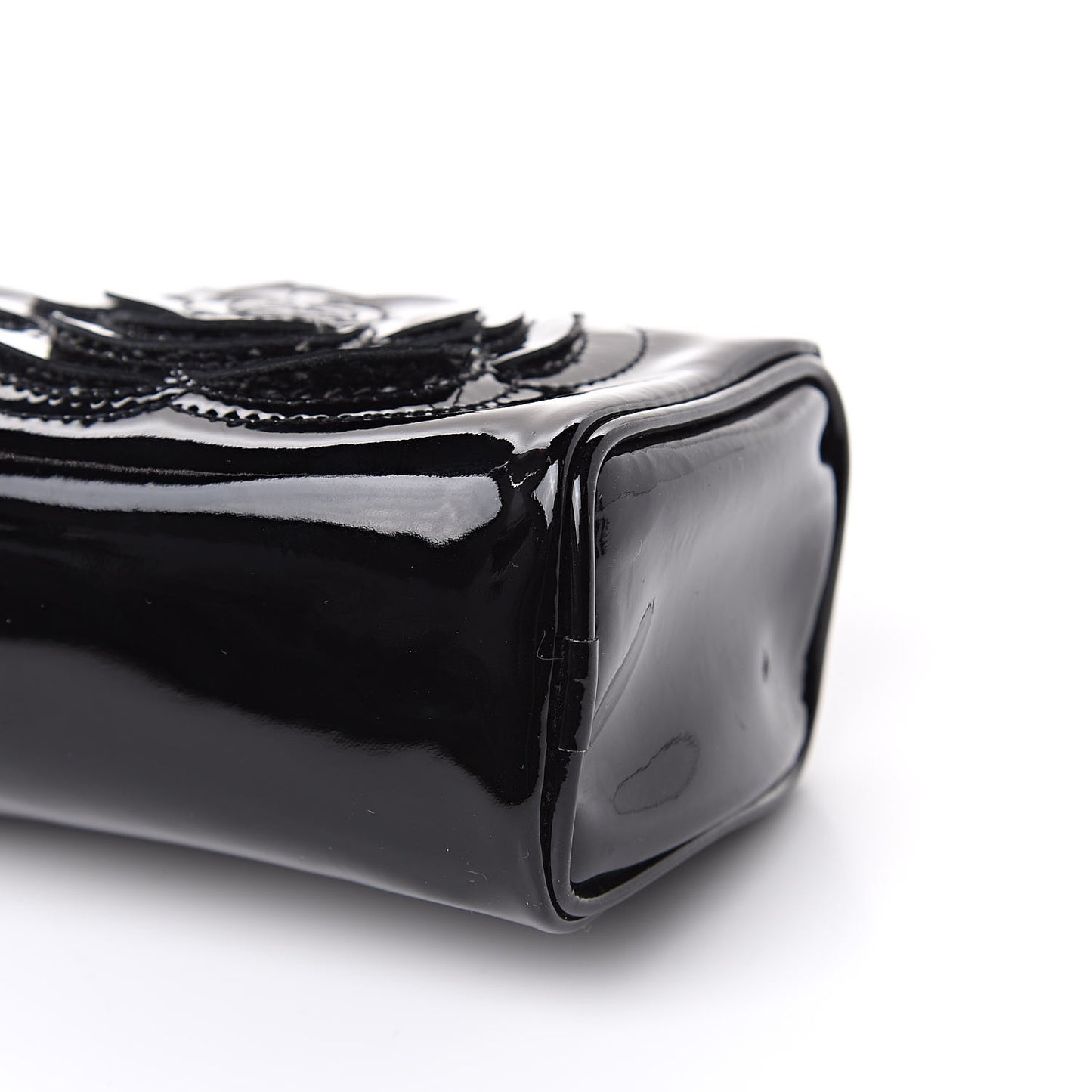 Patent Camellia Cosmetic Pouch Black