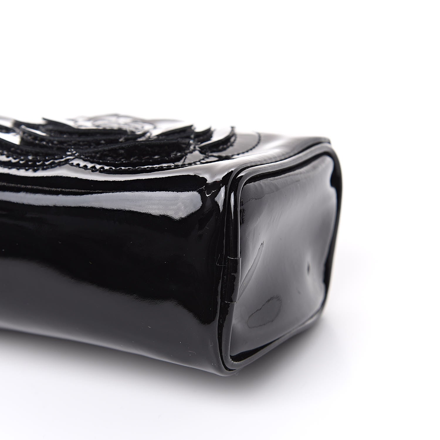 Chanel Patent Camellia Cosmetic Pouch Black 9 of 11