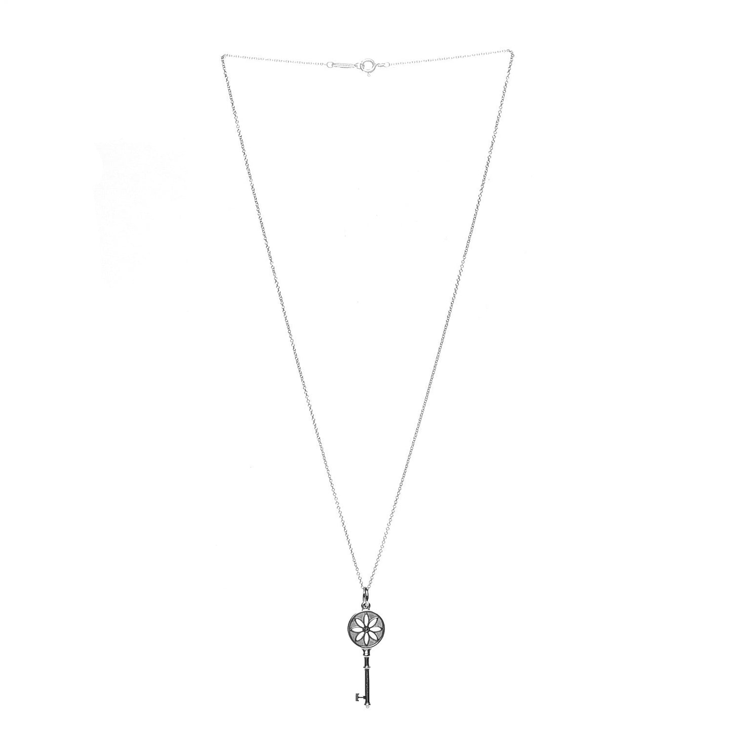 Sterling Silver Diamond Small Daisy Key Pendant Necklace