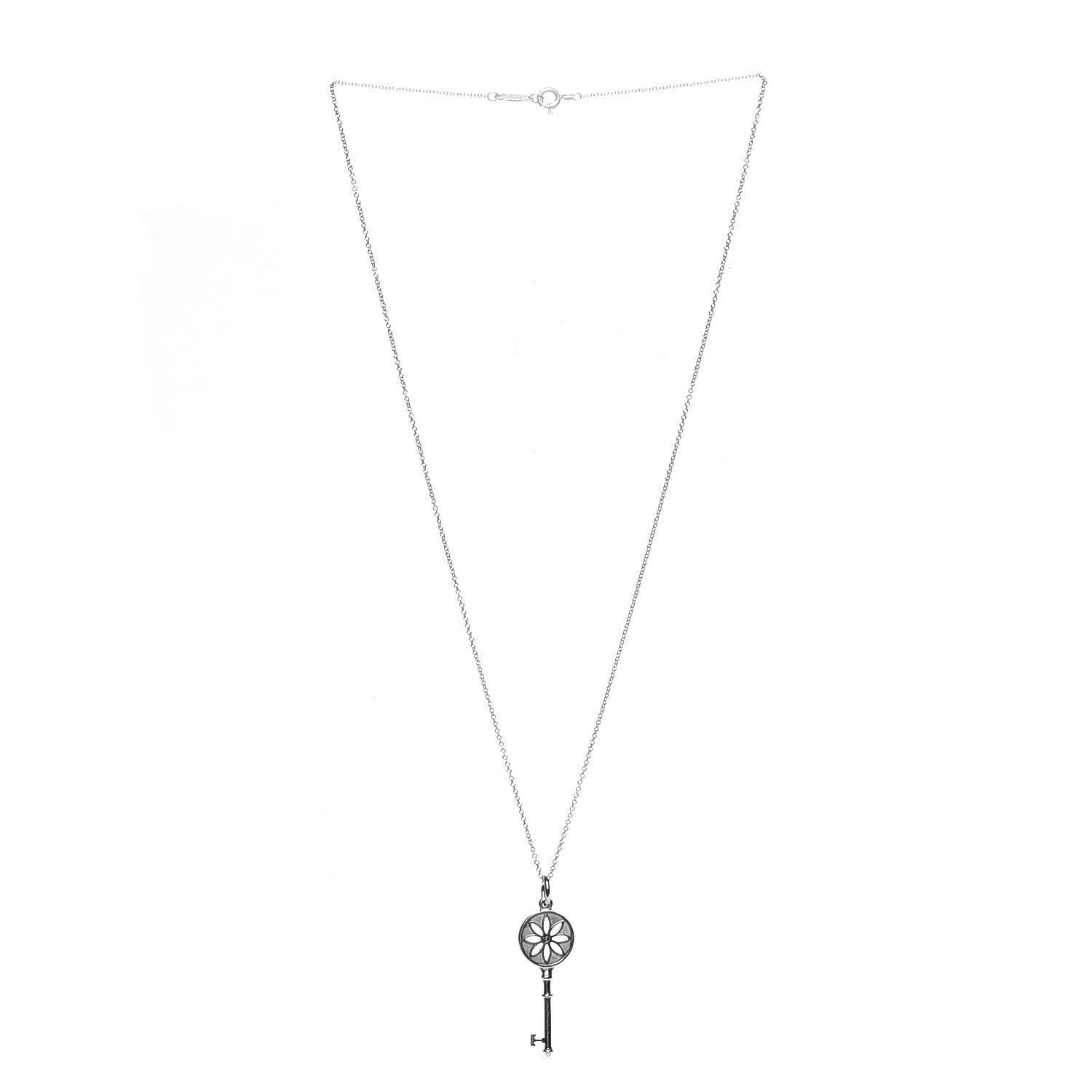 Tiffany Sterling Silver Diamond Small Daisy Key Pendant Necklace 3 of 9