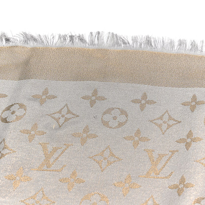 Louis Vuitton Silk Lurex Wool Monogram Shine Shawl Greige 5 of 5