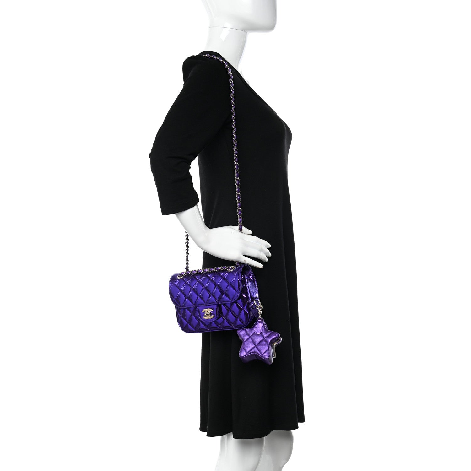 Chanel Mirror Calfskin Metallic Calfskin Quilted Hollywood Boulevard Mini Flap With Star Coin Purse Purple 2 of 10