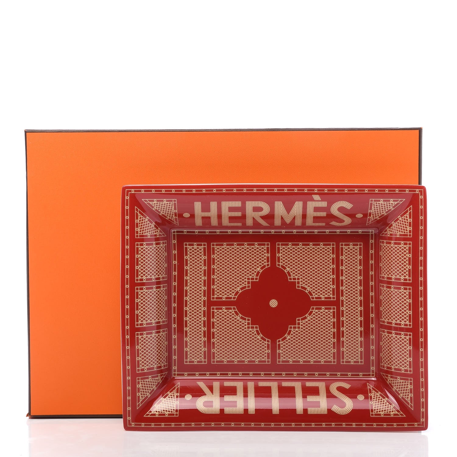 Hermes Porcelain Sellier Change Tray Rouge Or 726738 – FASHIONPHILE