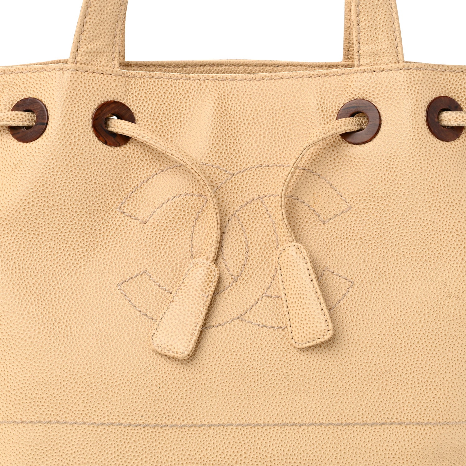 Chanel Caviar Wood CC Drawstring Bucket Bag Beige 8 of 15