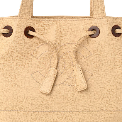Chanel Caviar Wood CC Drawstring Bucket Bag Beige 8 of 15