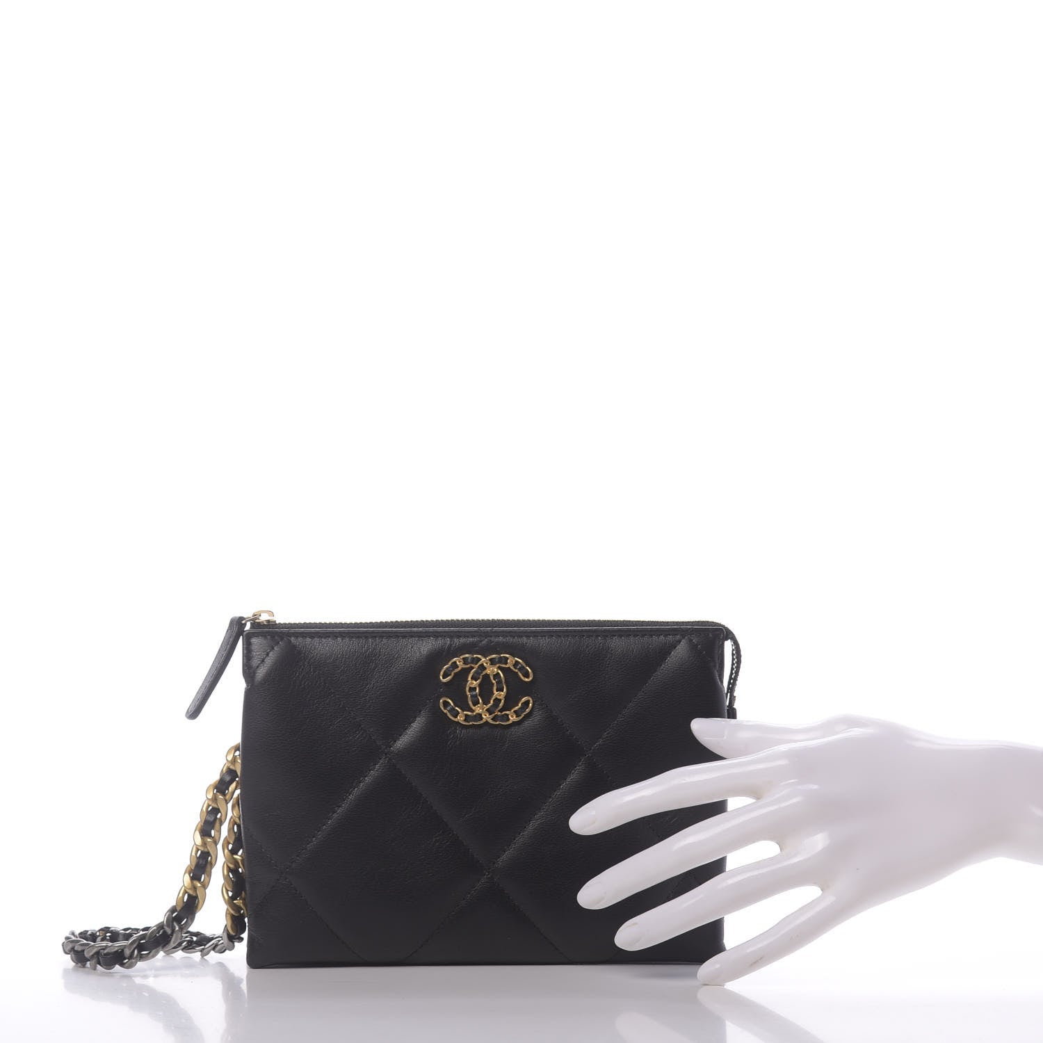 Chanel Shiny Goatskin Quilted Small Chanel 19 Pouch With Handle Black 2 of 10