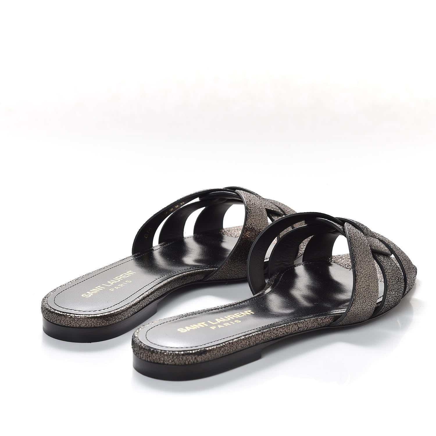 Saint Laurent Metallic Crackled Calfskin Nu Pied 05 Slide Sandals 36 Black Gunmetal 4 of 10