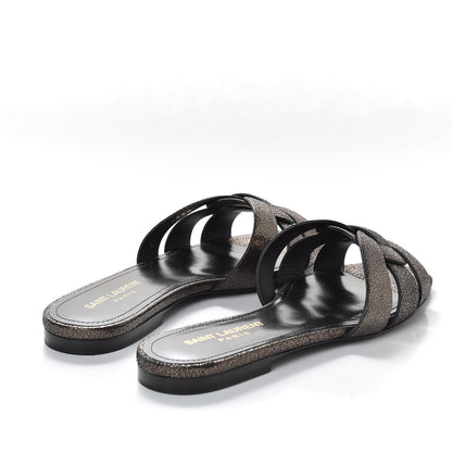Saint Laurent Metallic Crackled Calfskin Nu Pied 05 Slide Sandals 36 Black Gunmetal 4 of 10