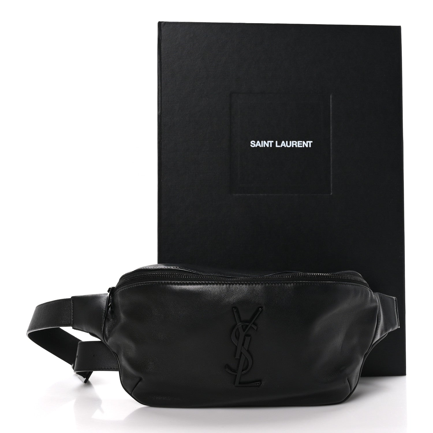 Saint Laurent Calfskin Crocodile Embossed Monogram Belt Bag Black 11 of 11