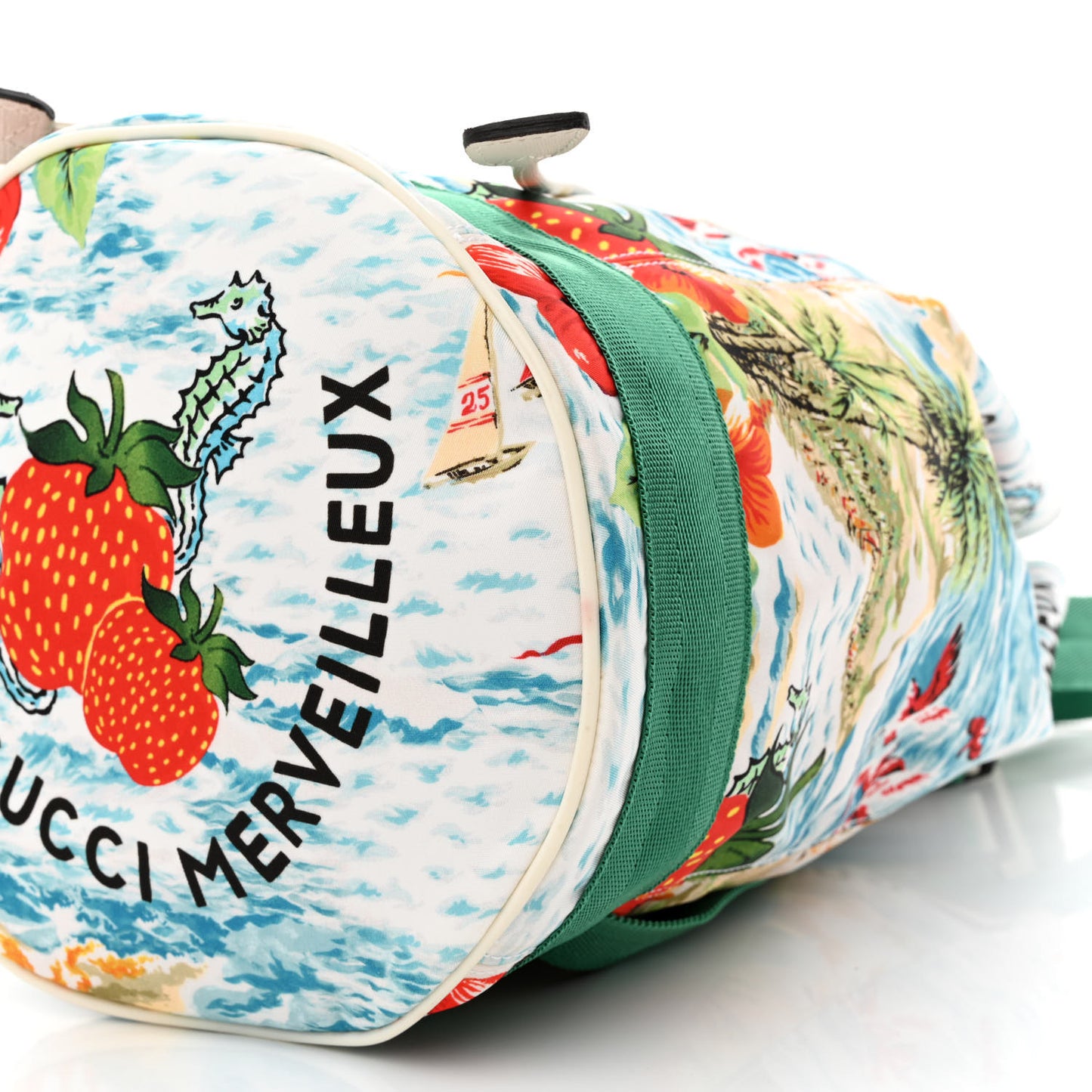 Nylon Merveilleux Strawberry Print Childrens Backpack Light Blue Red Dusty White