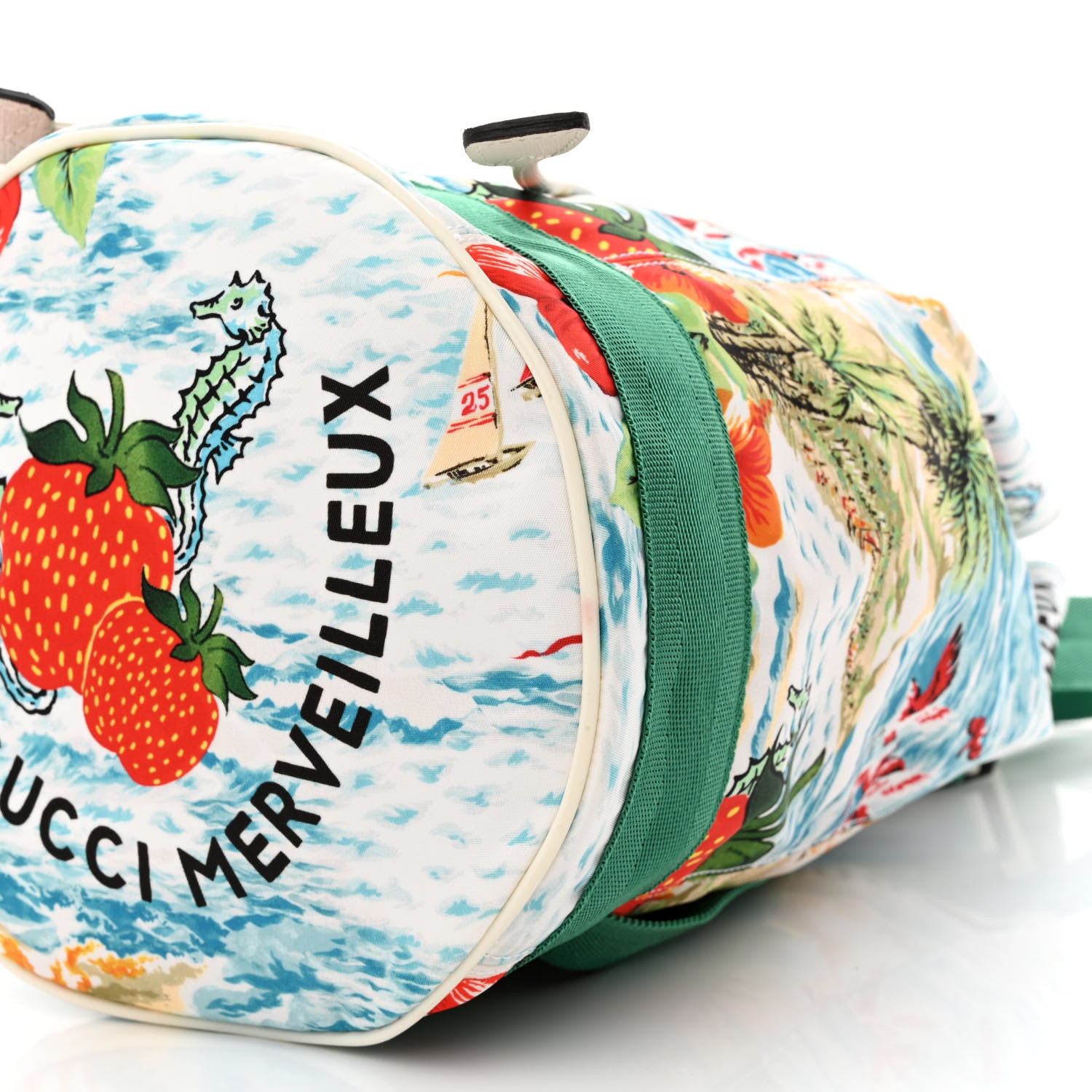 Gucci Nylon Merveilleux Strawberry Print Childrens Backpack Light Blue Red Dusty White 10 of 11