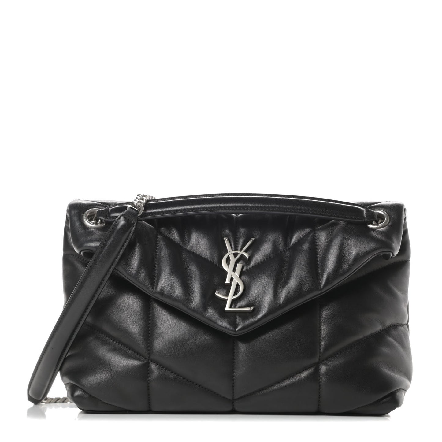 Lambskin Quilted Small Loulou Puffer Monogram Chain Satchel Black