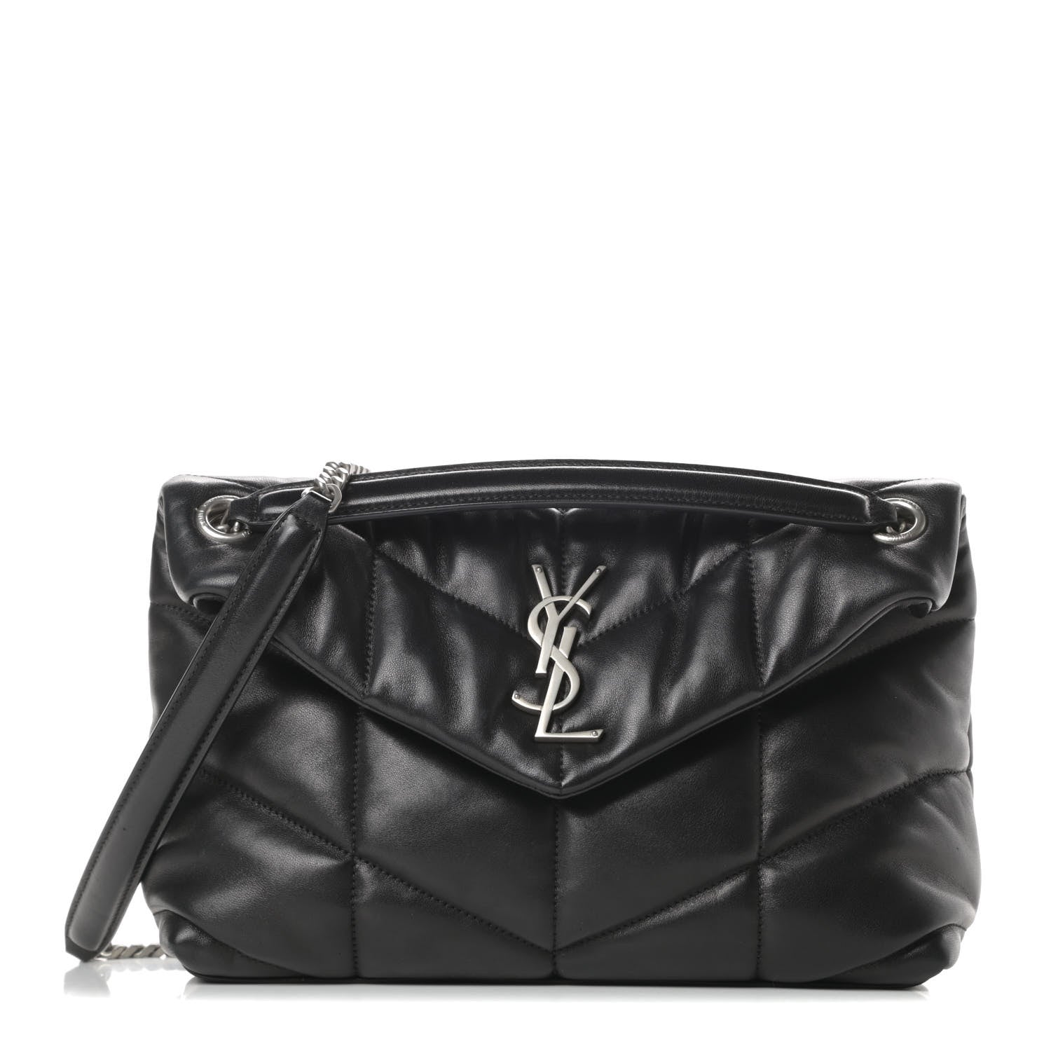 Saint Laurent Lambskin Quilted Small Loulou Puffer Monogram Chain Satchel Black 1 of 10