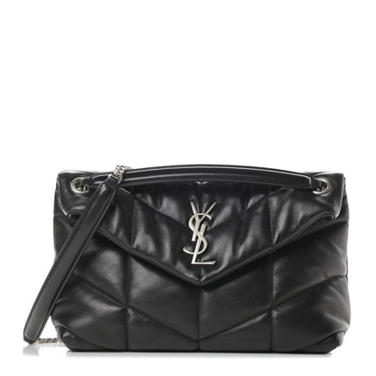 Saint Laurent Lambskin Quilted Small Loulou Puffer Monogram Chain Satchel Black 1 of 10