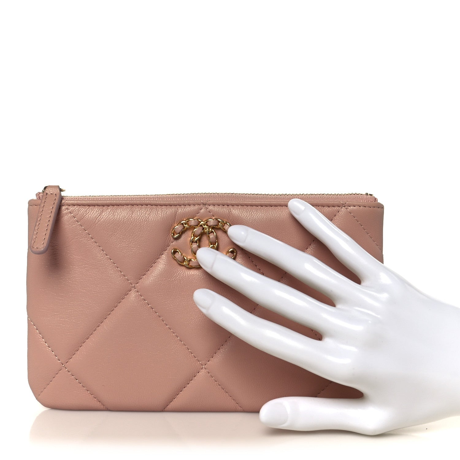 Chanel Shiny Goatskin Quilted Small Chanel 19 Pouch Pink 2 of 8