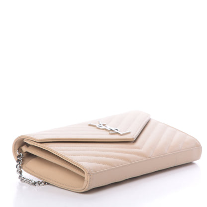 Saint Laurent Grain De Poudre Matelasse Chevron Monogram Chain Wallet Nude Powder 4 of 12