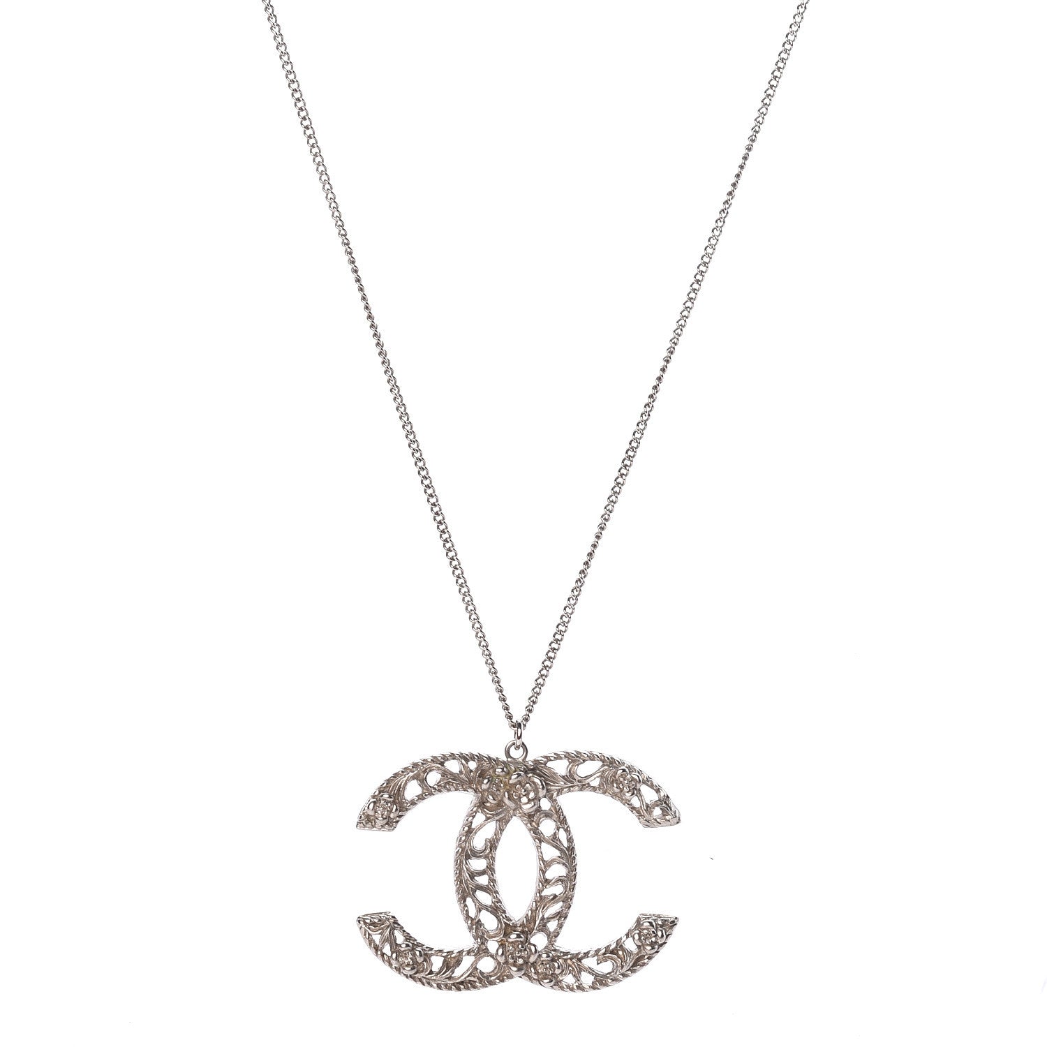 Chanel Large Baroque CC Necklace Silver 1 of 5