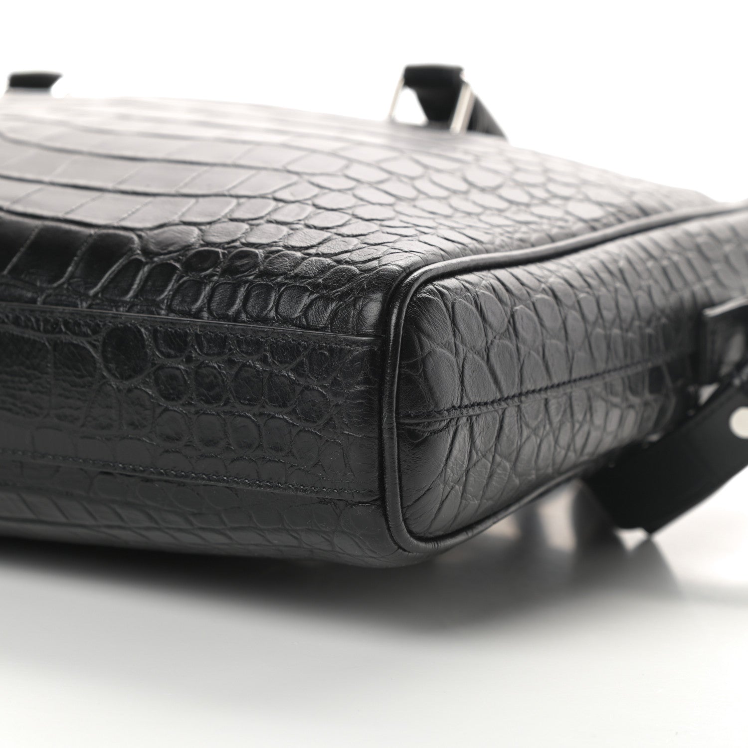 Saint Laurent Calfskin Crocodile Embossed Duffle Briefcase Black 10 of 10