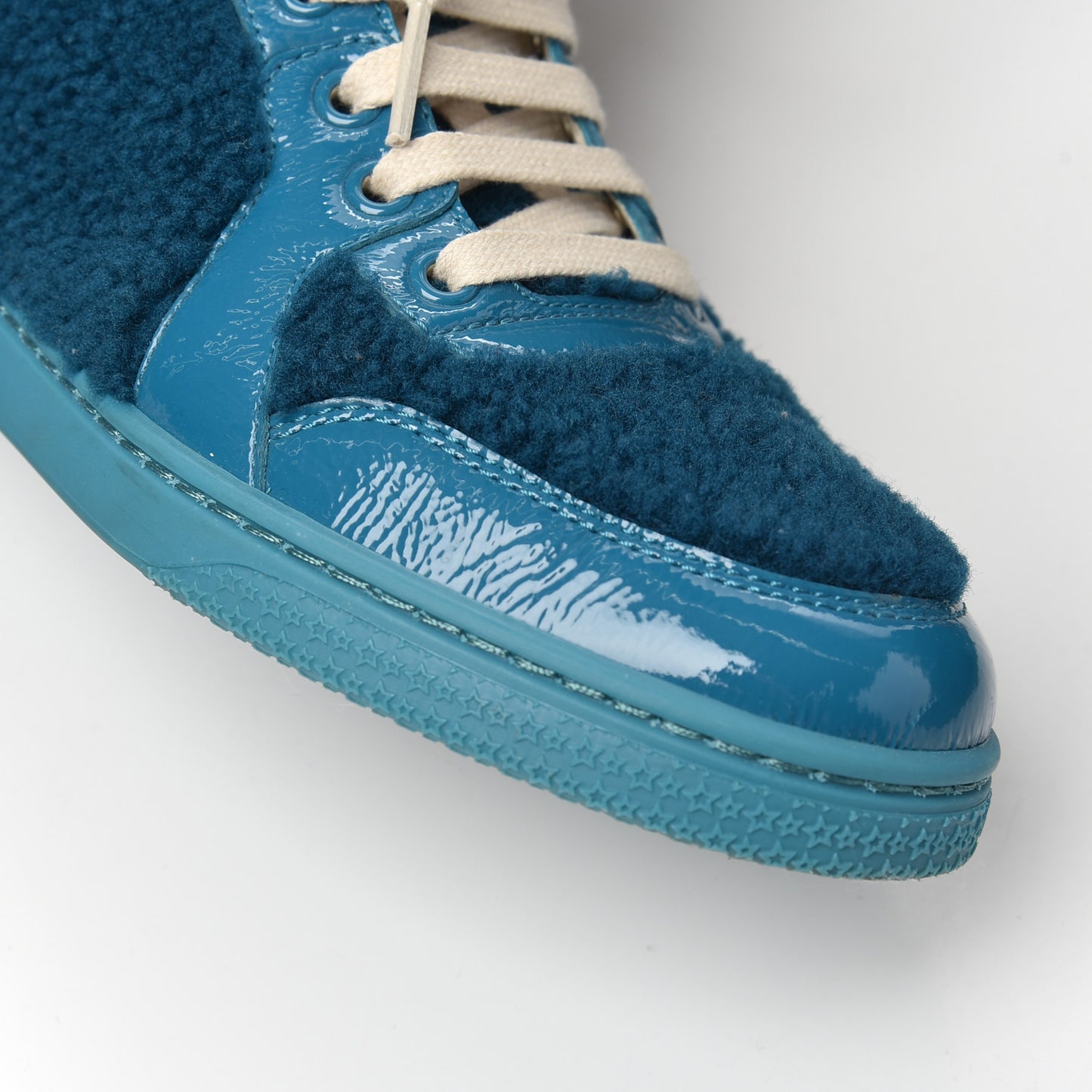 Patent Merino Wool High Top Sneakers 38 Deep Cobalt