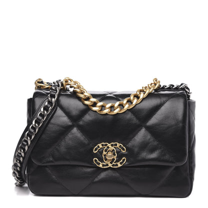 Chanel Shiny Goatskin Quilted Medium 19 Flap Black 1 of 11
