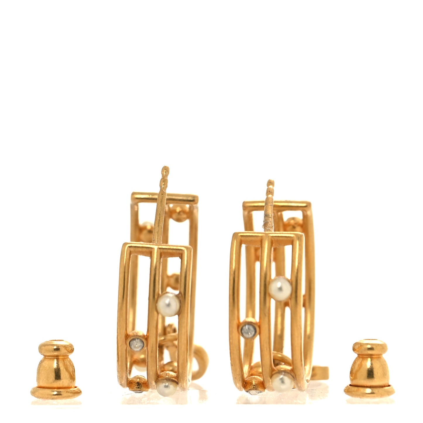 Pearl Crystal CD Hoop Earrings Gold