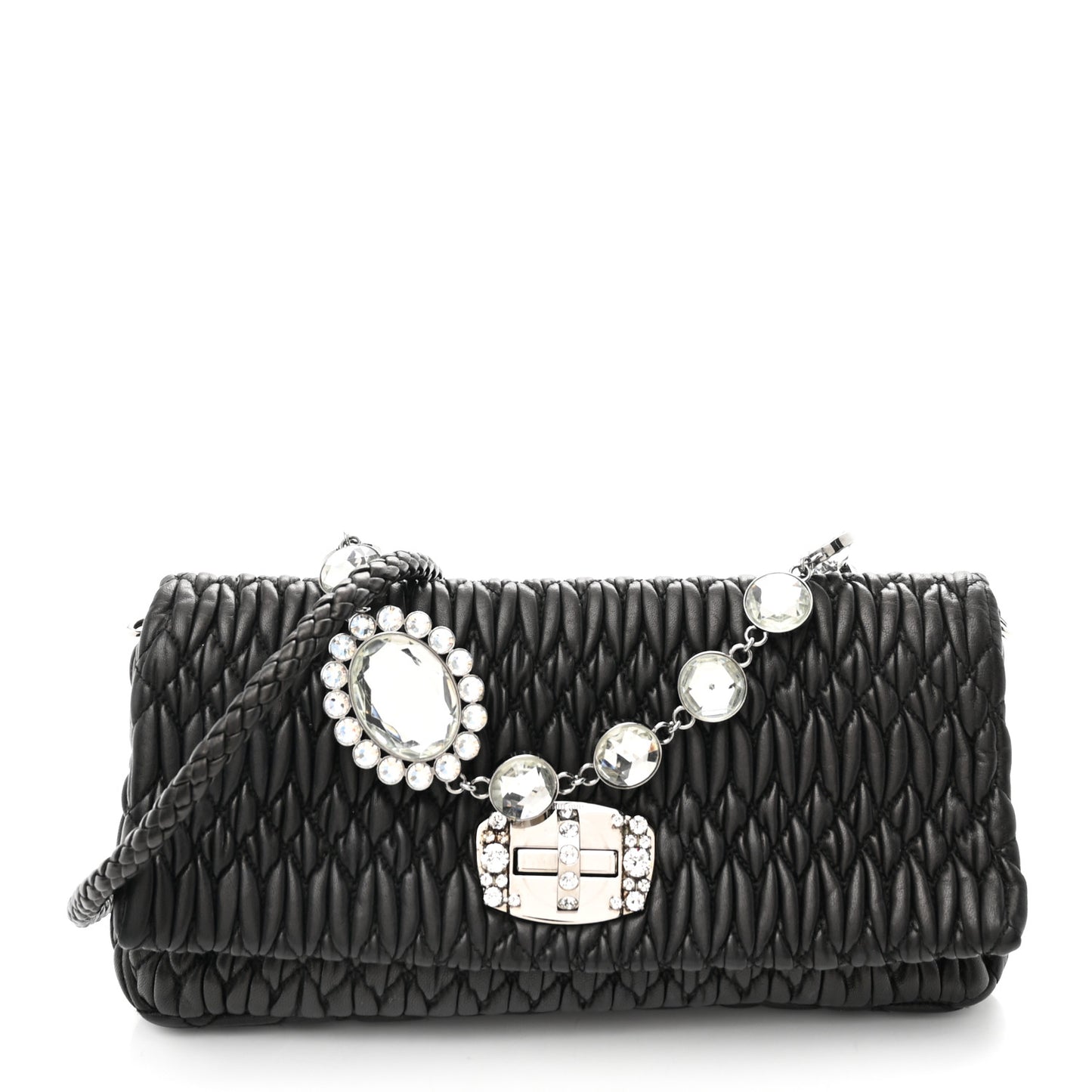 Nappa Matelasse Crystal Flap Clutch Black
