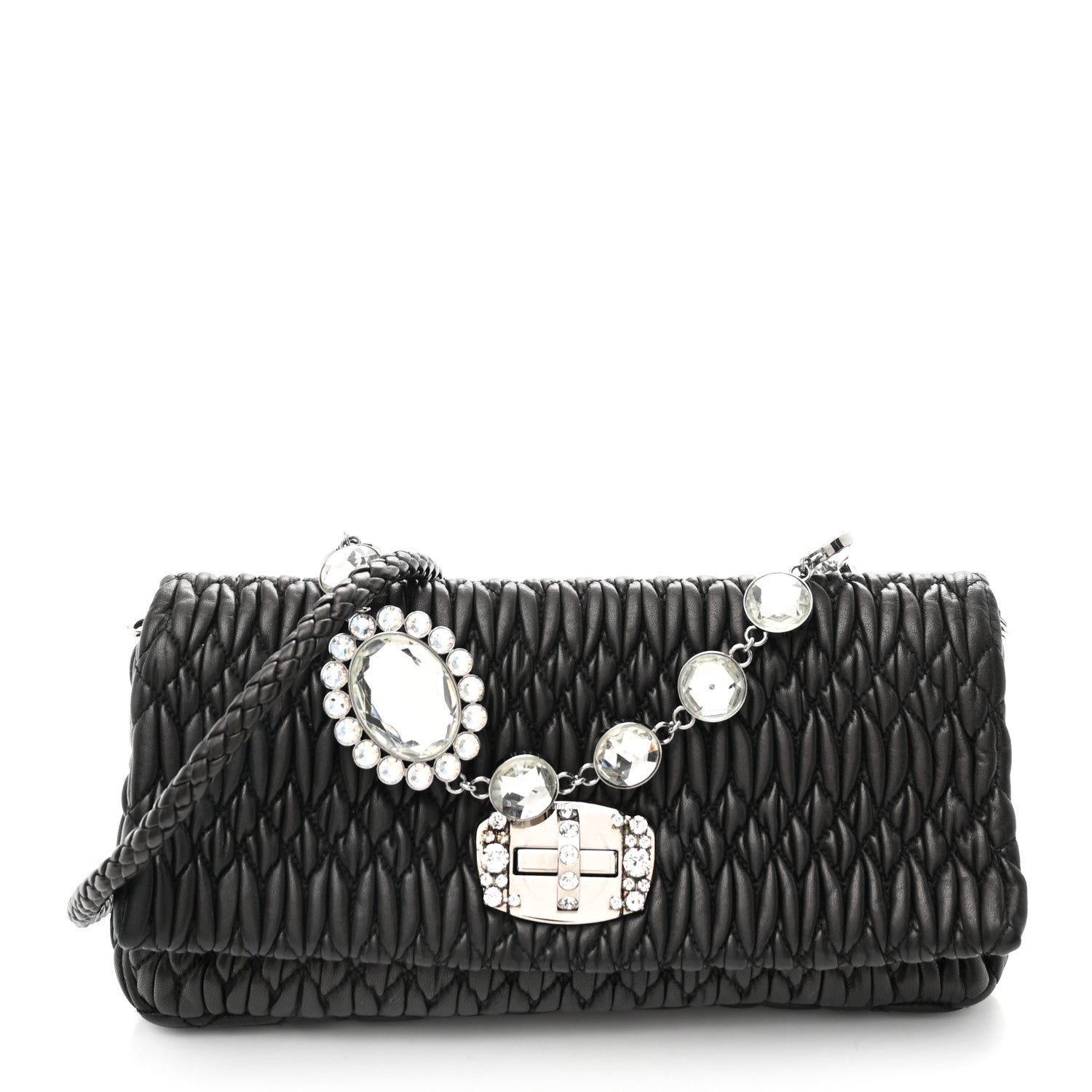 Miu Miu Nappa Matelasse Crystal Flap Clutch Black 1 of 10