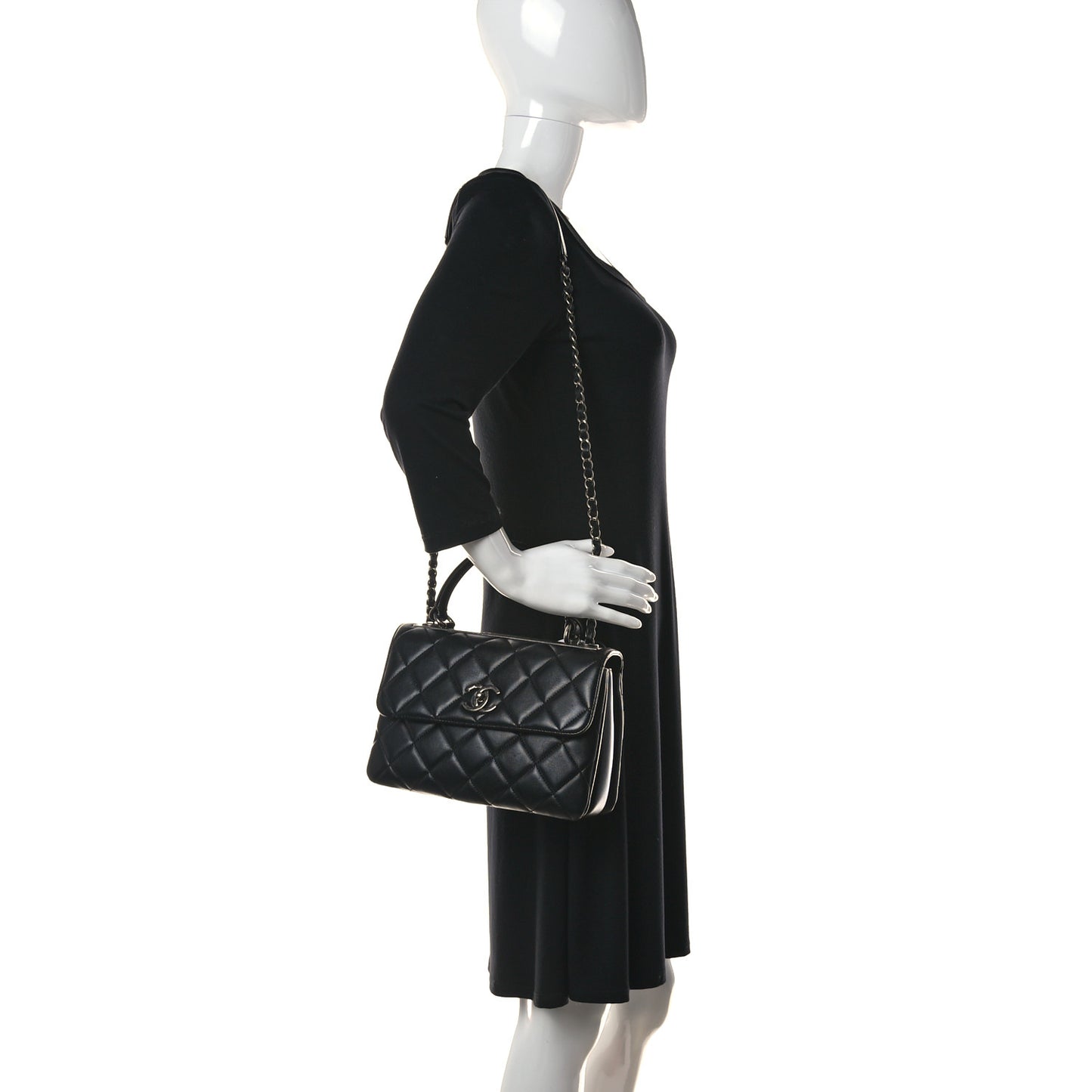 Lambskin Quilted Small Trendy CC Dual Handle Flap Bag Black