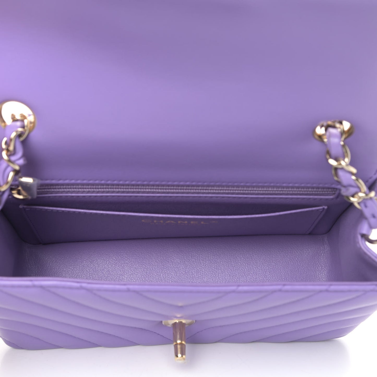 Lambskin Chevron Quilted Mini Rectangular Flap Purple