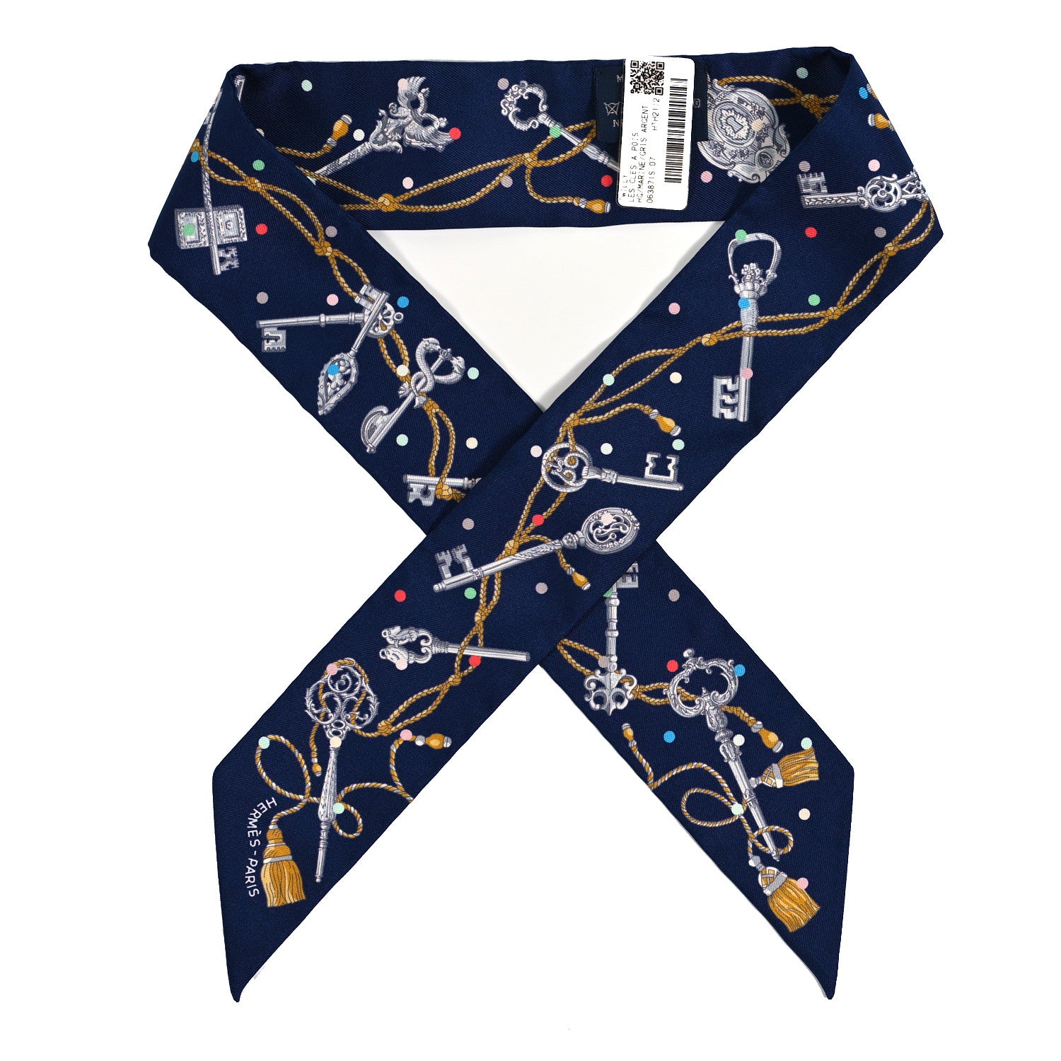 Hermes Silk Les Cles A Pois Twilly Marine Gris Argent 1 of 4